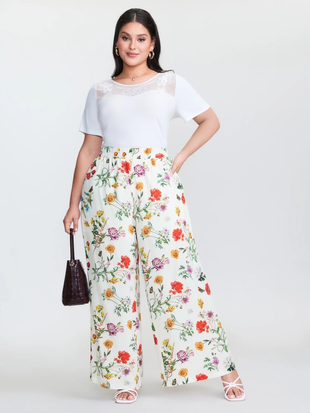 BloomChic Floral Print Stretchy Waist Wide-Leg Pant